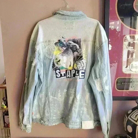 NEW Staple Pigeon Light Blue Denim Jacket Men's Size 3XL Lobg Sleeve - Picture 1 of 16
